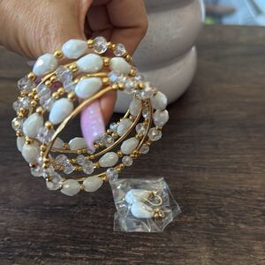 Elegant 18k Gold Plated White Beaded Spiral Bracelet